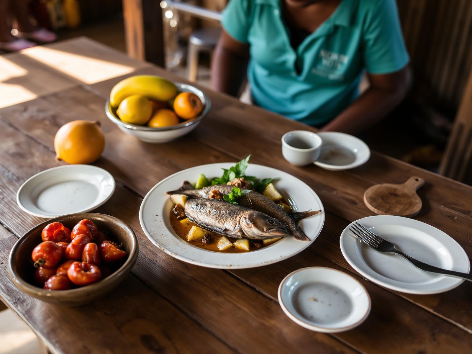 A traditional Amazon meal shared with a riverside community